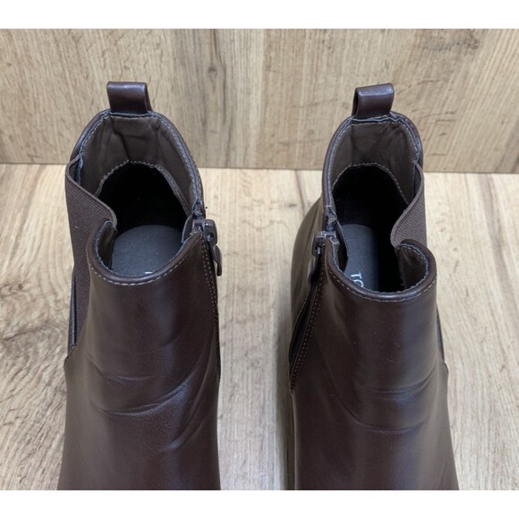 Top Moda Women’s Chunky Lugged Platform Boots Brown Side Zip Comfort Chelsea 8.5 - Picture 8 of 16